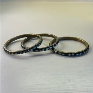 Turquoise Dot Inlay Brass Bangle Bracelet - Set of 3